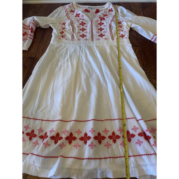 Boden Marla Embroidered Dress Womens 16 L White Gauze Midi Boho Tassels Beach - Picture 13 of 16